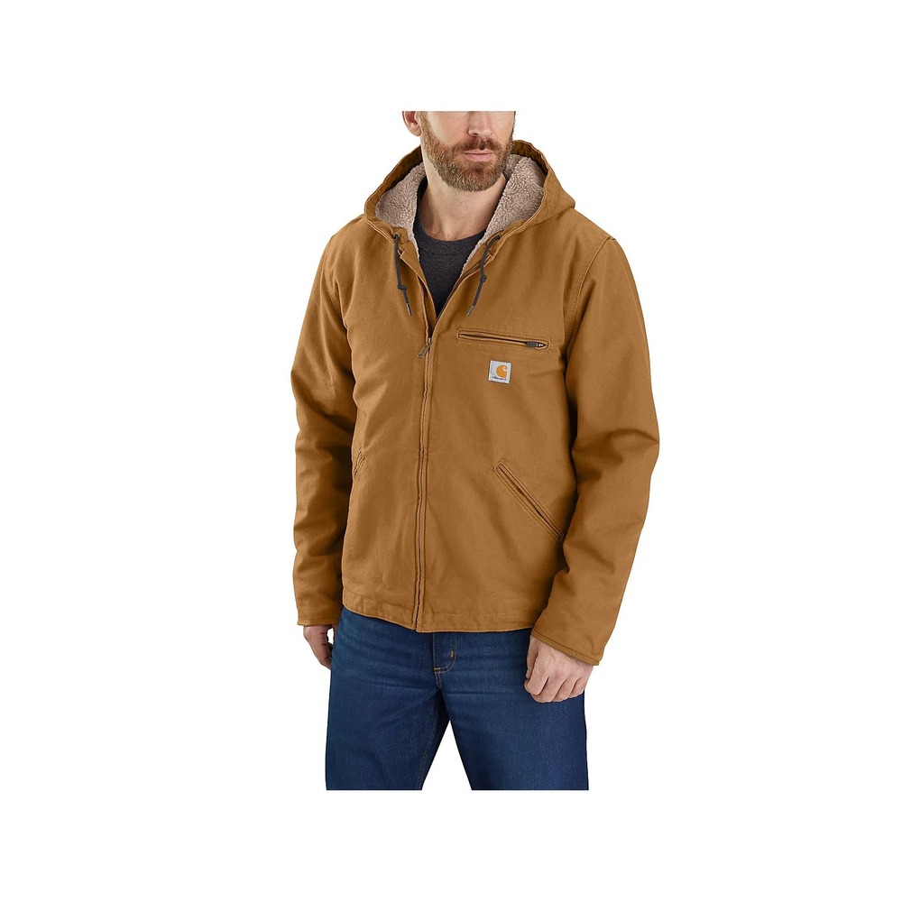 Carhartt Mens XL Tall Sherpa Lined Hooded Duck Canvas Work Jacket Brown